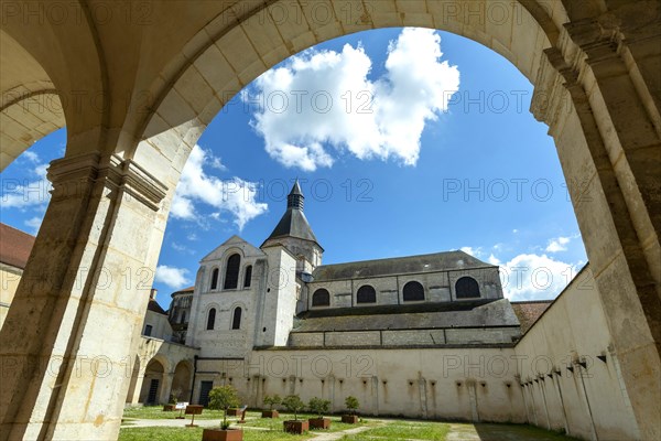 La Charite sur Loire. View of the church Notre-Dame lalbelled unesco world heritage site from the Gothic cloister. Nievre department. Bourgogne Franche Comte. France