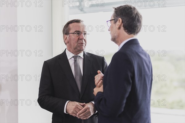 (L-R) Boris Pistorius (SPD), Federal Minister of Defence, and Jens Ploetner, Foreign and Security Policy Advisor in the Federal Chancellery, photographed during the weekly meeting of the Cabinet in Berlin, 24 May 2023, Berlin, Germany, Europe