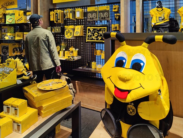 Fan articles in a BVB fan shop of Borussia Dortmund