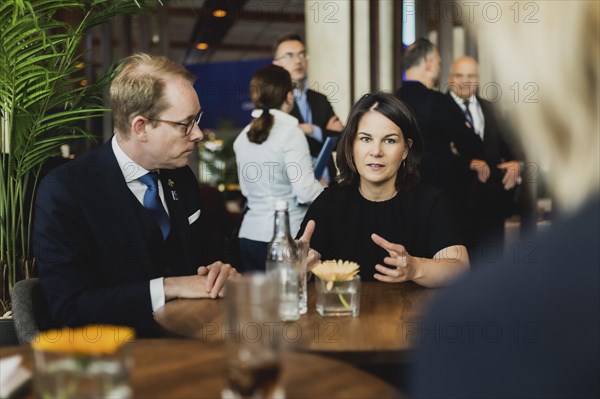 (R-L) Annalena Baerbock (Buendnis 90 Die Gruenen), Federal Minister for Foreign Affairs, and Tobias Billstroem, Foreign Minister of Sweden, photographed in front of the meeting of NATO Foreign Ministers in Oslo, 31 May 2023, Oslo, Norway, Europe