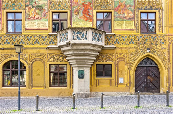 East facade of the historic town hall with pulpit and its impressive