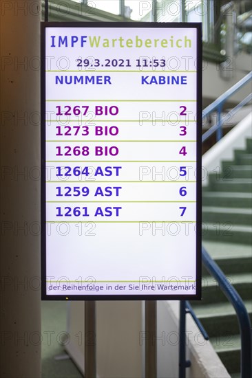 Display board at the vaccination centre in Hagen