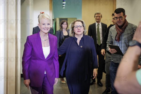 (R-L) Svenja Schulze, Federal Minister for Economic Cooperation and Development, and Cindy McCain, Executive Director of the World Food Programme (WFP), appear for a joint press conference on the commitment against the global hunger crisis at the Federal Ministry for Economic Cooperation and Development. Berlin, 25.05.2023., Berlin, Germany, Europe