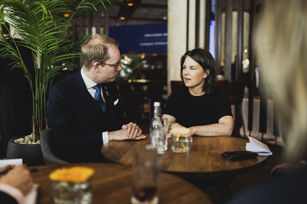 (R-L) Annalena Baerbock (Buendnis 90 Die Gruenen), Federal Minister for Foreign Affairs, and Tobias Billstroem, Foreign Minister of Sweden, photographed in front of the meeting of NATO Foreign Ministers in Oslo, 31 May 2023, Oslo, Norway, Europe