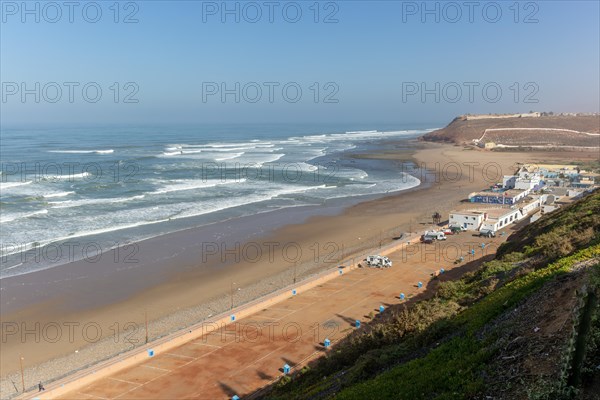 Motorhomes in camping site next to Atlantic Ocean