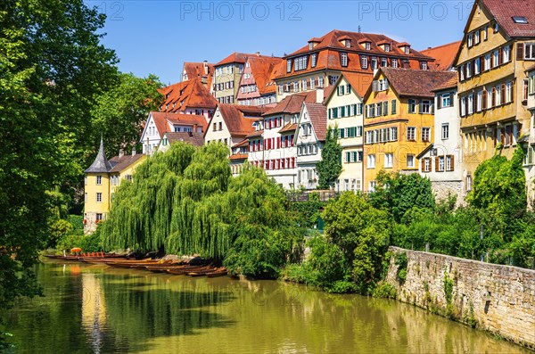 Beautiful view of the historic Neckar front in the old town of Tuebingen