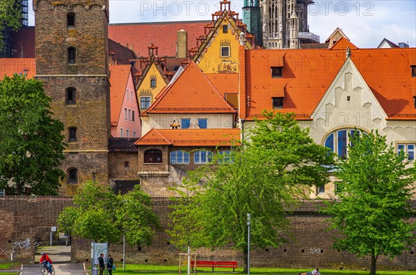 The Danube front with a view of parts of the historic city wall