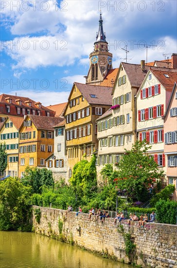 View from the Eberhard Bridge of the world-famous historic Neckar front in the old town of Tuebingen