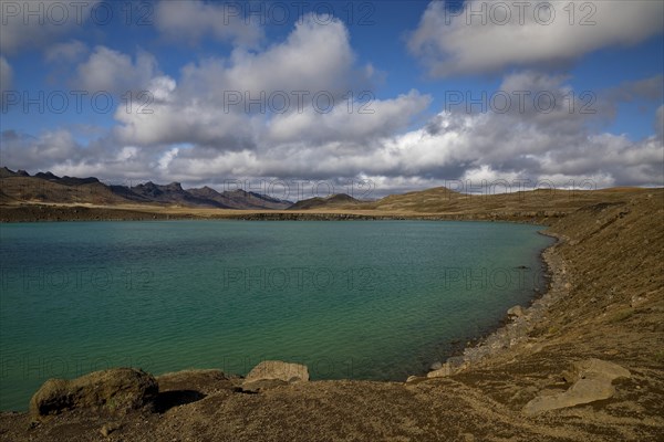 Turquoise-green Lake Graenavatn in an explosion crater