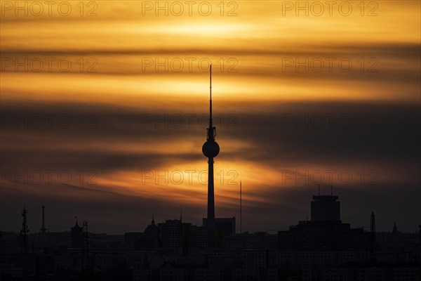 View of the Berlin TV Tower at sunset