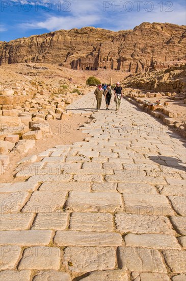 Old roman cobble street with view on the royal tombs