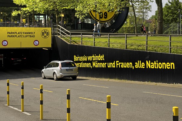 Entrance to the multi-storey car park at the BVB Fan World of Borussia Dortmund