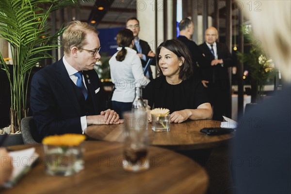 (R-L) Annalena Baerbock (Buendnis 90 Die Gruenen), Federal Minister for Foreign Affairs, and Tobias Billstroem, Foreign Minister of Sweden, photographed in front of the meeting of NATO Foreign Ministers in Oslo, 31 May 2023, Oslo, Norway, Europe