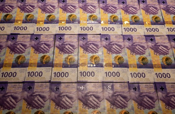 Many 1000 Swiss Franc Banknote on Table in Switzerland