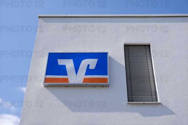 Facade with sign and logo of Volksbank