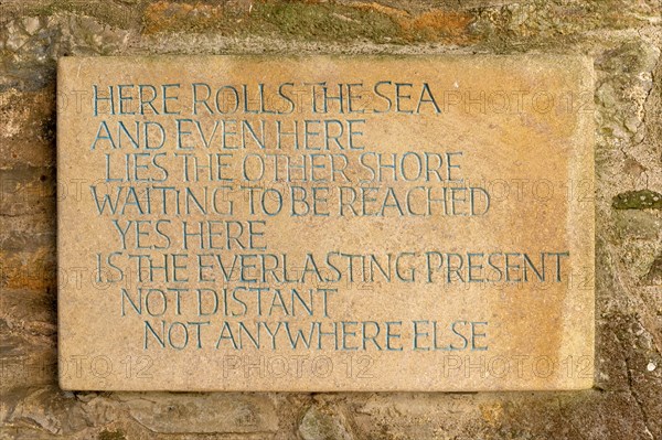 Transcription carved on stone tablet of quotation by Rabindranath Tagore