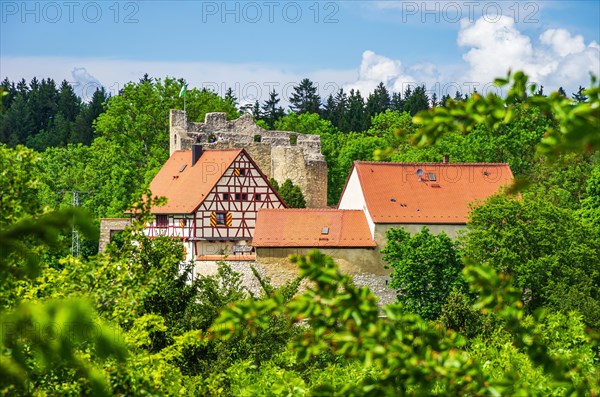 View from the south of Derneck Castle in the Great Lauter Valley on the Swabian Alb near Reutlingen