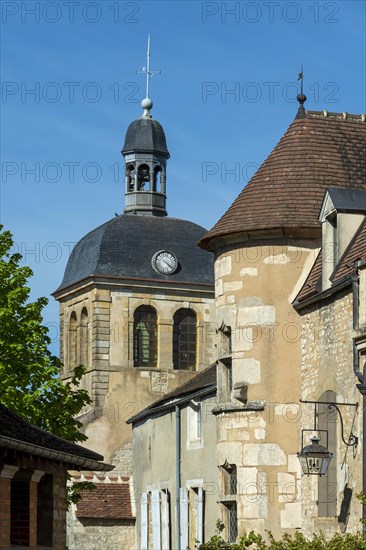 Vezelay labelled les Plus Beaux Villages de France.Bell tower of old church of St Peter. Morvan regional natural park. Via Lemovicensis way to Santiago de Compostela. Yonne department. Bourgogne Franche Comte. France