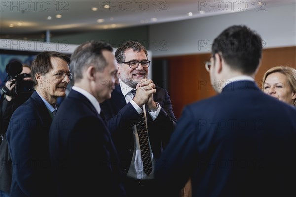 (L-R) Karl Lauterbach (SPD), Federal Minister of Health, Volker Wissing (FDP), Federal Minister of Transport and Digital Affairs, Wolfgang Schmidt (SPD), Head of the Federal Chancellery, Marco Buschmann (FDP), Federal Minister of Justice, and Nancy Faeser (SPD), Federal Minister of the Interior and Home Affairs, recorded during the weekly cabinet meeting in Berlin, 24.05.2023., Berlin, Germany, Europe