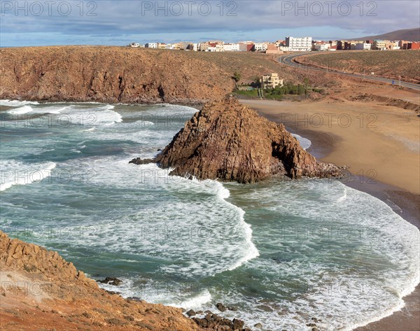 Beach rocky outrcop coastline in bay