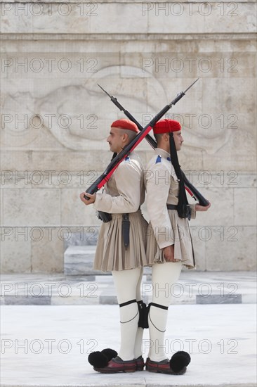 The changing of the guard of the Evzones in front of the Greek Parliament at Syntagma Square