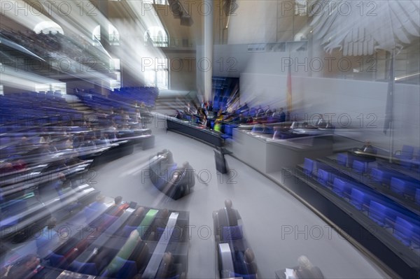 The plenary hall of the German Bundestag photographed during the 105th session. Berlin