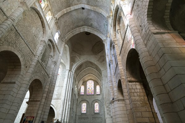 La Charite sur Loire. Nievre department. Capitals and columns of the church Notre-Dame labelled Unesco world heritage site. Bourgogne Franche Comte. France