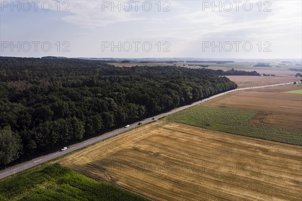 Aerial view of a country road in Markersdorf in Saxony.