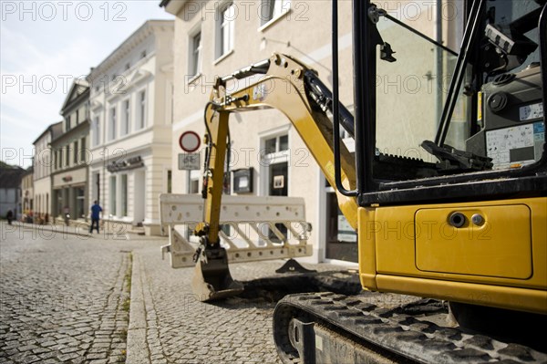 Laying of fibre optic cables. Construction work in Bad Belzig.