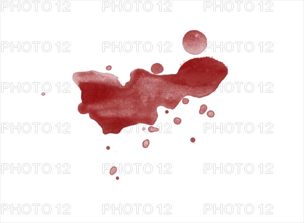 Red blood splatter stain on white background