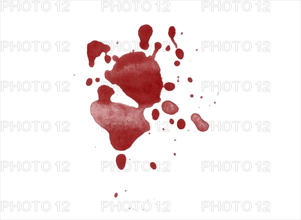 Red blood splatter stain on white background