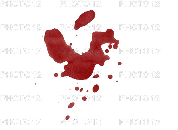 Red blood splatter stain on white background