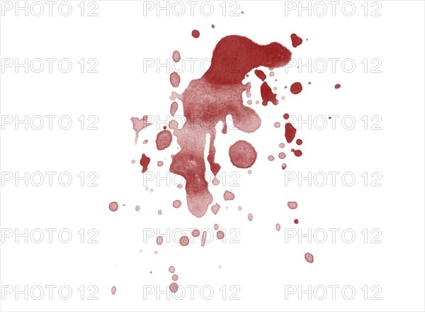 Red blood splatter stain on white background