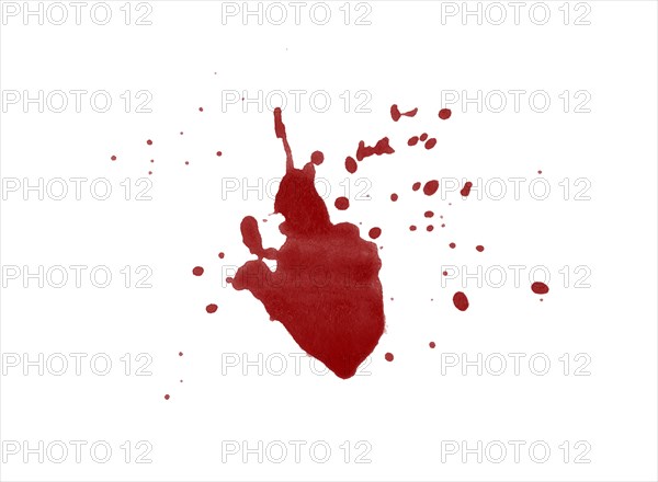 Red blood splatter stain on white background