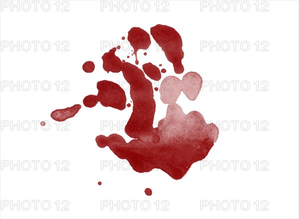 Red blood splatter stain on white background