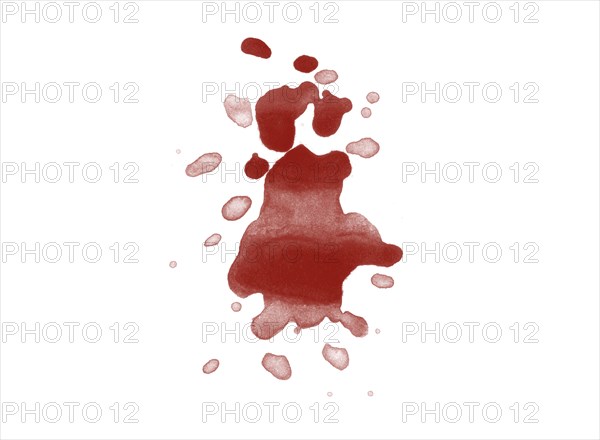 Red blood splatter stain on white background