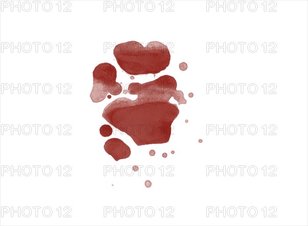 Red blood splatter stain on white background