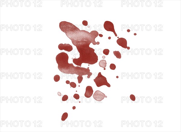 Red blood splatter stain on white background