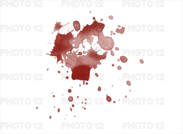 Red blood splatter stain on white background