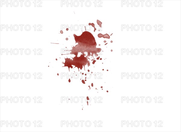 Red blood splatter stain on white background