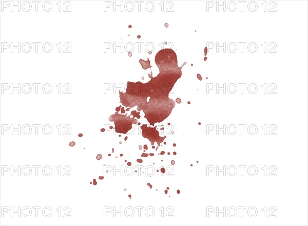 Red blood splatter stain on white background