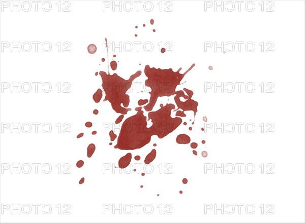 Red blood splatter stain on white background