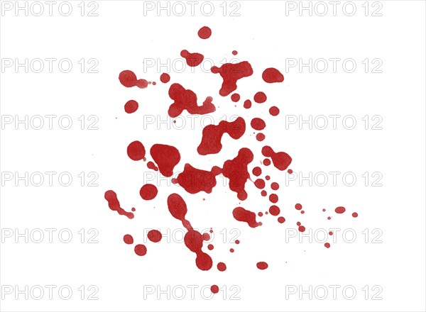 Digitally rendered blood splatter stain isolated on white background