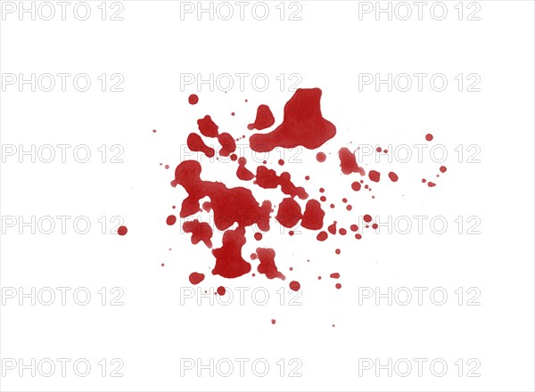 Digitally rendered blood splatter stain isolated on white background