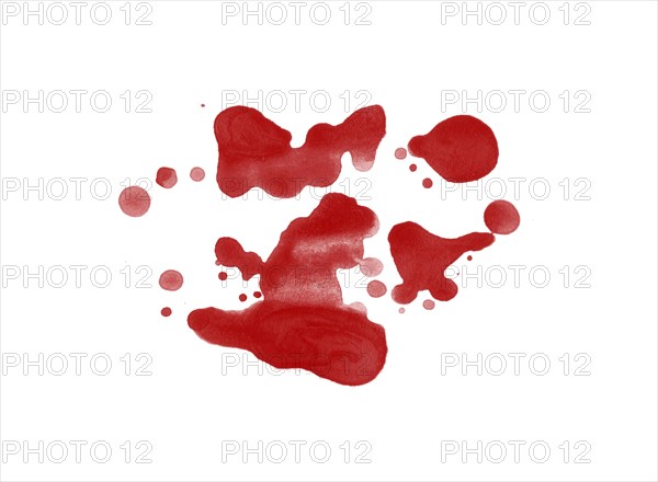 Digitally rendered blood splatter stain isolated on white background