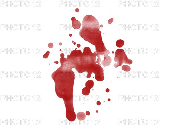 Digitally rendered blood splatter stain isolated on white background