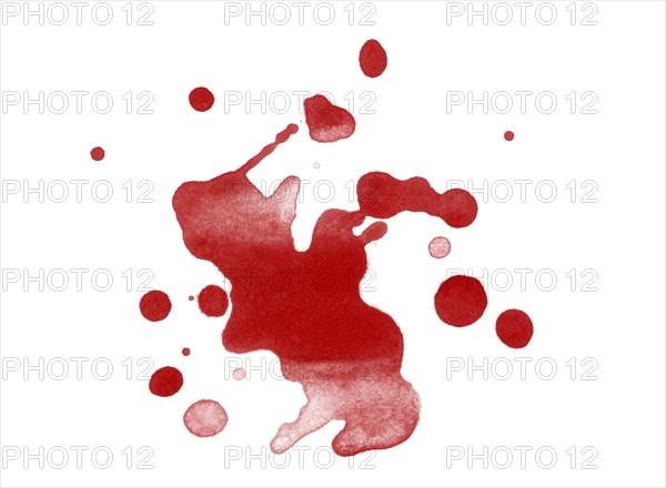 Digitally rendered blood splatter stain isolated on white background