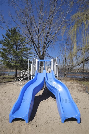 Blue slide on a playground