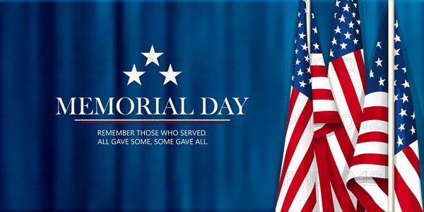 Memorial Day Vector Map with American Flags and Copy Space