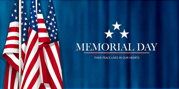 Memorial Day Vector Map with American Flags and Copy Space
